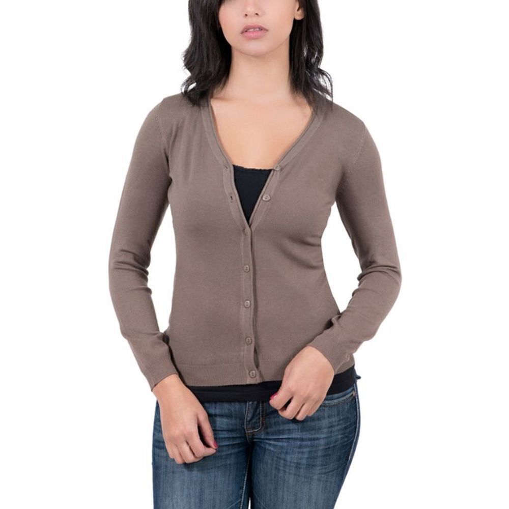 Real Cashmere Brown Cashmere Blend WomensV-neck Cardigan